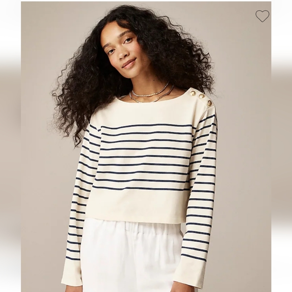 J.Crew boatneck T-shirt with buttons in mariner cotton size large NWT